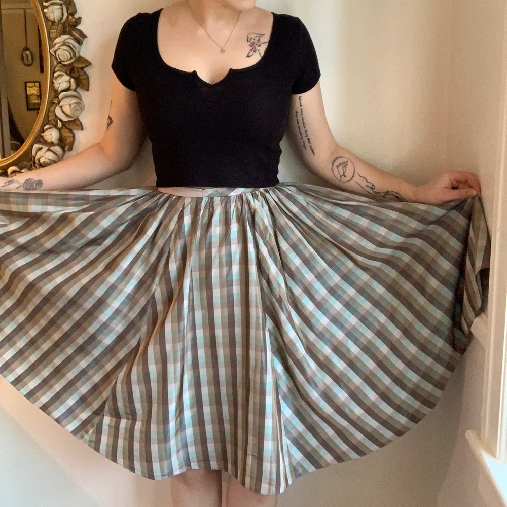 Vintage 50’s inspired turquoise plaid circle skirt!